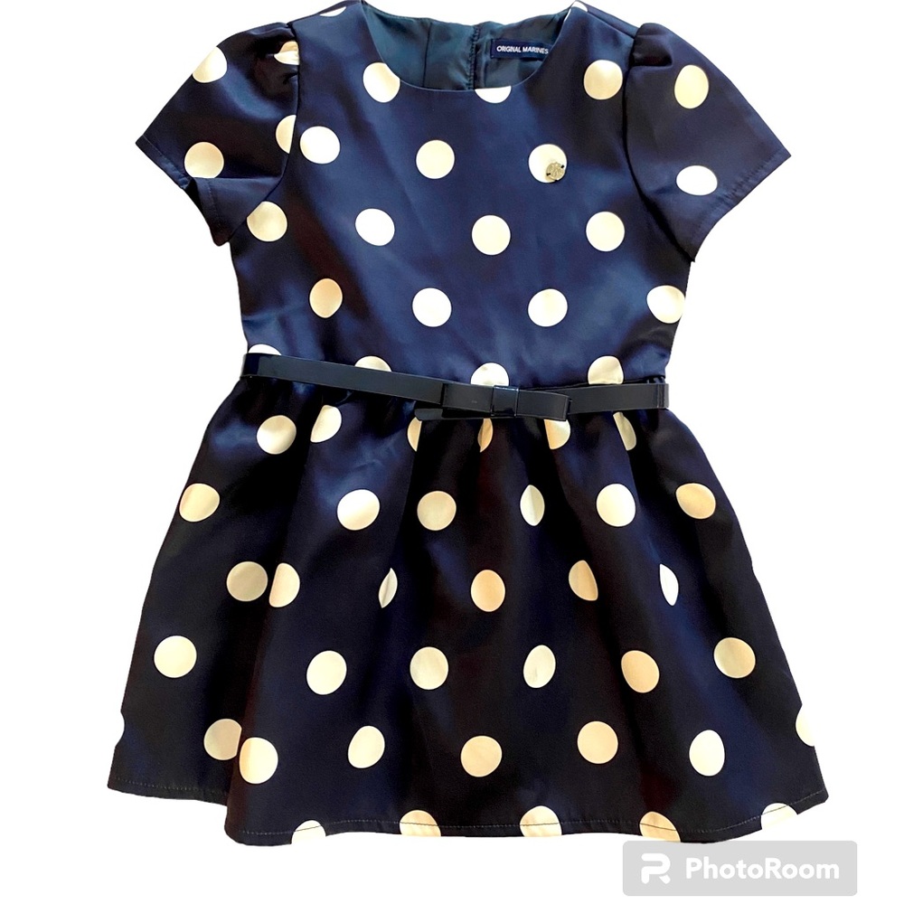 ORIGINAL MARINES GIRLS POLKA DOT DRESS NAVY BLUE SIZE 4/5 ITALIAN NAUTICAL